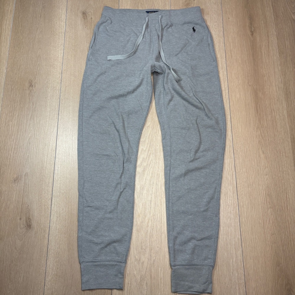 Polo Ralph Lauren Mens Waffle Knit Jogger Pants Heather Gray Thermal Pajamas M